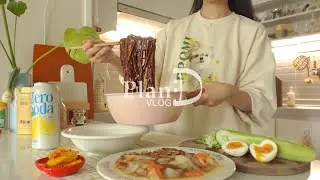 ENG│하나뿐인 맨투맨티 만들어 입는 자취일상.  참치캔함박, 롤 치즈 떡꼬치 먹는 휴일. 한판 탕수육 #플랜디도 스탠바이미러버