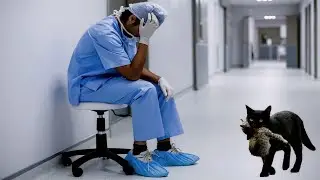 The cat brought the dying kitten to the veterinarian. When the doctor saw the kitten, he cried!