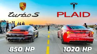 КТО ПОБЕДИТ? Tesla PLAID vs Porsche 911 Turbo vs Kawasaki ZX-10R + AMG S63 vs Bentley GT