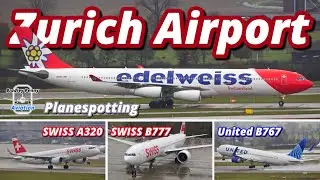 Zurich Airport (ZRH) - Planespotting From T1E Roof Top Spotting Terrace, CLOSE UP - B777, A350, B767