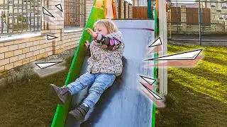 Отец жгет на площадке, а Амелька весело гуляет и падает