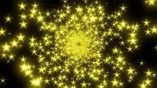 Yellow Star-Shaped Particles With Tunneling Motion. Black background. Neon. 4K Video Loop
