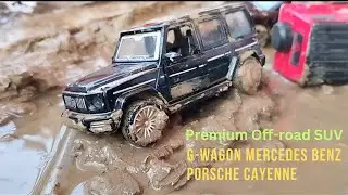 G-WAGON, Mercedes Benz, Porsche Cayenne, Mud skidding, Off-roading, Diecast 1/32 Model Car