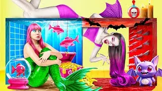 Домики Одного Цвета Челлендж! Вампир vs Русалка! Строим Секретную Комнату
