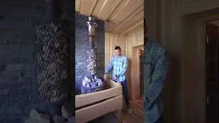 Ограждение банной печи из дерева 