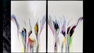 (776) SIMPLE Acrylic pouring DIPTYCH painting ~ DOUBLE DIP technique ~Fluid Art for beginners