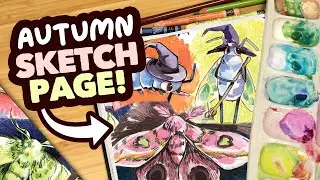 Filling an Autumn Sketchbook Page! // witches, moths, & inktober!