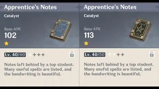 Apprentice's Notes weapon appearance base vs. ascended in Genshin Impact