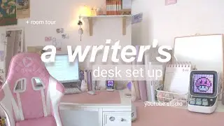 a writer's room + desk tour 2023🎧💌 (pink studio set-up, unboxing divoom, aesthetic organization)