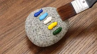 How To Acrylic Painting on Stone｜Lake scenery Painting Step by Step #837｜Painted Rocks｜Satisfying