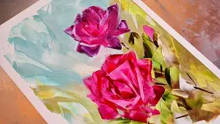 Рисую розы шпателем, картина маслом ...