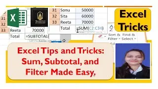 "Excel Tips and Tricks: Sum, Subtotal, and Filter Made Easy" #Rpandeytutorials #spreadsheet