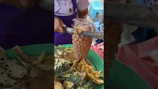 Pretty Student Sells Pineapple After Class - Fruit Cutting Skills