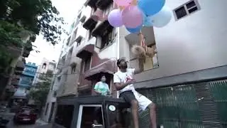 Gauravzone flying dog with helium balloons 😂😂