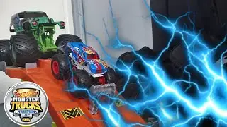 Monster Trucks Vs Mega Grave Digger at Lightning Loop Launch! HWMT Champions Cup Chaos War Ep1