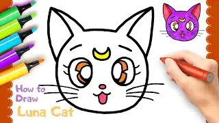 Как нарисовать кошку Луну из Сейлор Мун | Рисунок - Раскраска. How To Draw Luna Cat from Sailor Moon