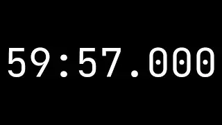 Countdown timer 59 minutes, 57 seconds [59:57.000] - White on black with milliseconds