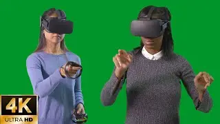 Young Woman on Green Screen Gesturing with Virtual Reality Headset Video Footage | No Copyright