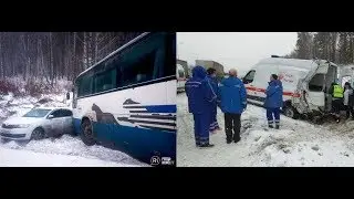 Скорая и автобус с людьми попали в ДТП из-за снега в Свердловской области  08 12 17