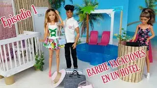 Barbie Vacaciones en un hotel. Fiesta en la Playa con Piscina. Episodio #1