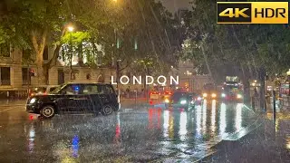London Heavy Rain Walk - Summer 2024 ☔️ Walking the Wet Street of West End [4K HDR]