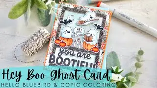 Hey Boo Ghost Card | Hello Bluebird NEW RELEASE | Copic Coloring a Cute Halloween Scene