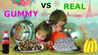GUMMY FOOD vs REAL FOOD CHALLENGE ნამდვილი საჭმელი კამფეტების წინააღმდეგ