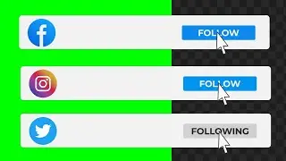 Facebook, Instagram, Twitter follow button | green screen, transparent background