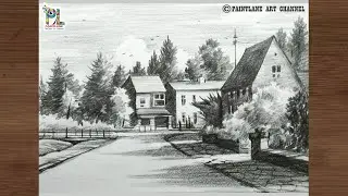 How to Draw and Shading A Street Art In The Landscape With Pencil || Pencil Art