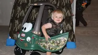 Camoflauge Kids and the Little Tikes Cozy Coupe Off-Roader Camo Car