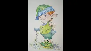 Как нарисовать гнома. Поэтапный видео-урок маркером и карандашами.