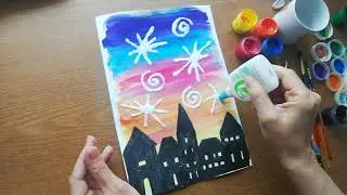 Рисуем салют к 9мая с детьми(соль, гуашь)