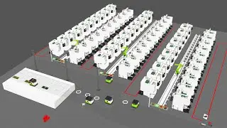 Check out this fully automated CNC plant with AGVs and robot transfer units!