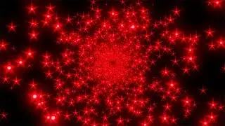 Red Star-Shaped Particles With Tunneling Motion. Black background. Neon. 4K Video Loop