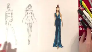 Fashion Sketching. Рисуем скетч вечернего платья маркерами.