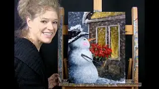 How to Paint GIFT FROM A SNOWMAN with Acrylic - Paint and Sip at Home - Fun Step by Step Tutorial