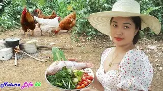 Beautiful girl cooks incredibly delicious red tilapia, Nature Life 88 with primitive food