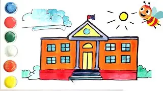 How to draw and Paint a School Building | Easy Drawing for Kids