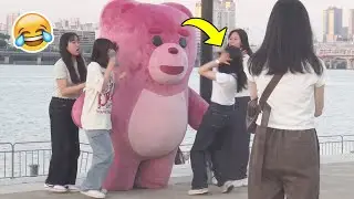 Best Reactions by Giant Pink Bear Prank 😂