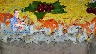 Салат мимоза слоями. Пошаговый рецепт с сардиной и рисом