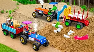 DIY tractor making mini bulldozer to road repair with many round pipes | diy mini tractor cartoon