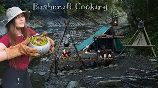 Cook Borsch 19th century on Double Bushcraft Fire | Nature Chair | Solo wilderness camping