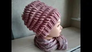 Шапка крючком узором 3D