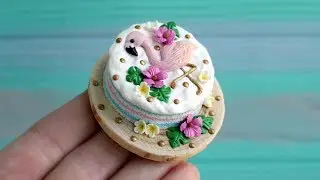 Miniature Flamingo cake.Tutorial. DIY. Made from polymer clay. Миниатюрный торт с Фламинго.