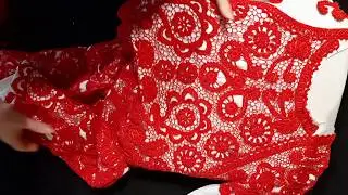 Lesson 22. Red dress. Sewing on the sleeve. Crochet. Irish lace.
