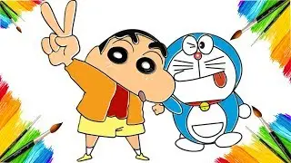 Coloring Page Doraemon and Shin Chan Animation Cartoon For Children : Drawing And Coloring