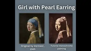 Girl with Pearl Earring, Monochrome watercolor painting