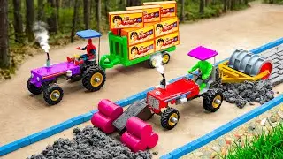 40 Minutes Diy tractor making asphalt road science project | diy mini construction machine