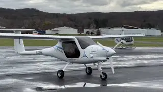 Pipistrel Alpha Electro taking off from Danbury Municipal Airport, with a chase helicopter!