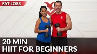 20 Min Beginner HIIT Workout for Fat Loss at Home - No Jumping with Dumbbell Weights for Women & Men